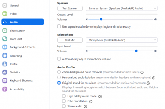 Zoom settings 2024 for Your Space Music Lessons
