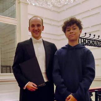 online singing teacher Peter Edge with a student Tristan visiting in Amsterdam